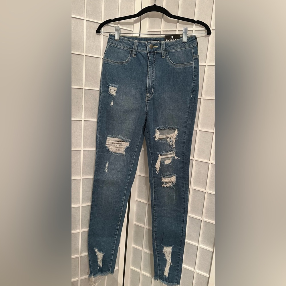 FASHION NOVA Little Miss High Rise Distressed Jeans - Light Blue Wash - Picture 6 of 9